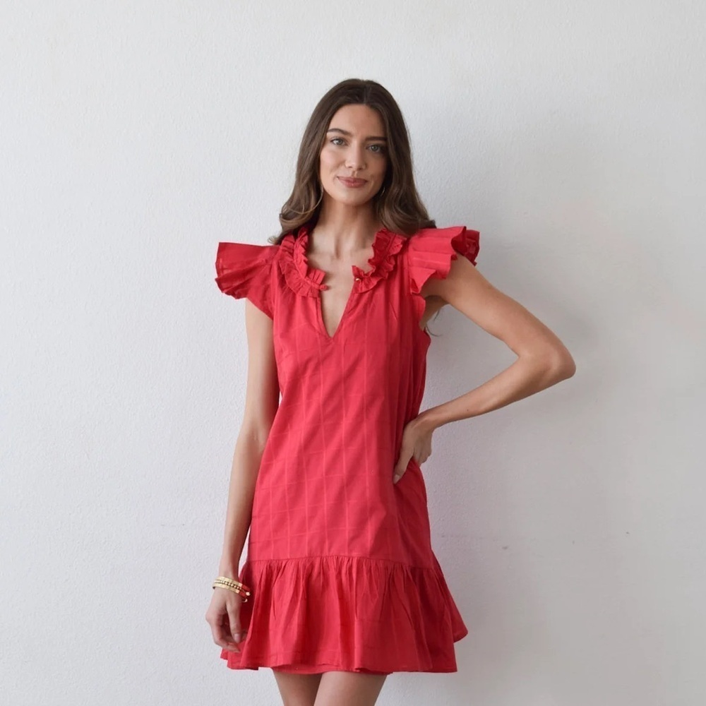 NWT Designer Never a Wallflower Rachel Dress Red Cotton Windowpane Size XS